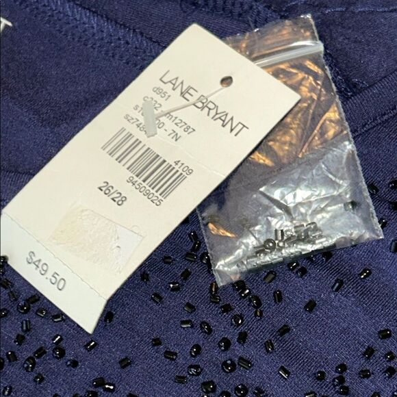 NWT Lane Bryant Beaded Elegant or Casual Navy Blue Women's Top - Picture 12 of 17